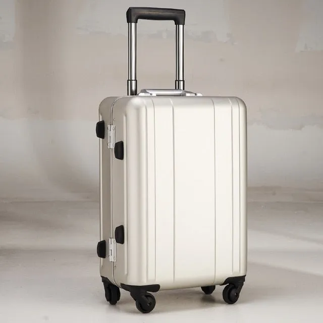 100% Full Aluminum Alloy Trolley 20 Inch Metal Luggage Mala De Viage Fashionable Checked Suitcase