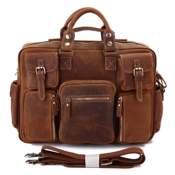 100% Genuine Leather Men Bag Briefcase Cow Leather Men Handbag Vintage Cowhide Men'S Travel