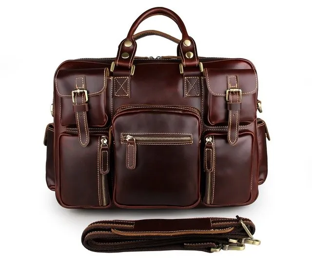 100% Genuine Leather Men Bag Briefcase Cow Leather Men Handbag Vintage Cowhide Men'S Travel