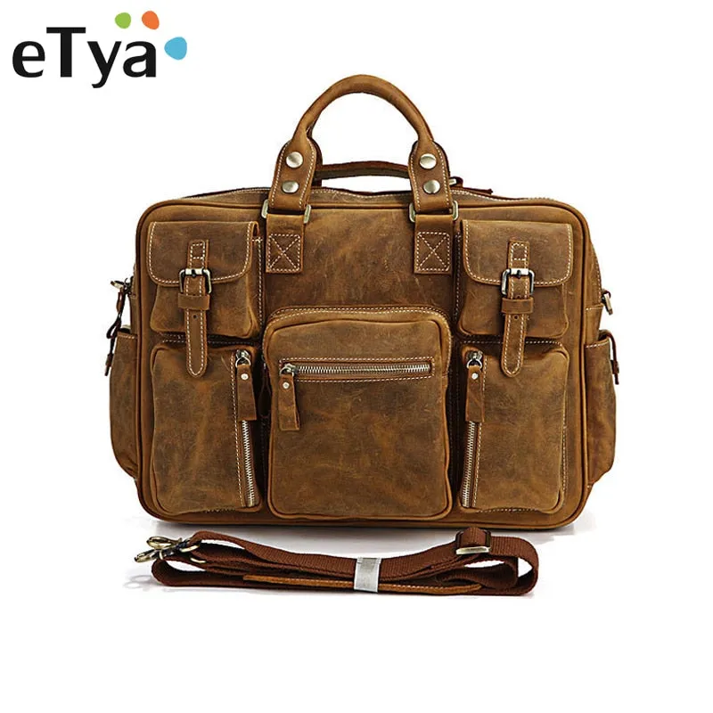 100% Genuine Leather Men Bag Briefcase Cow Leather Men Handbag Vintage Cowhide Men'S Travel