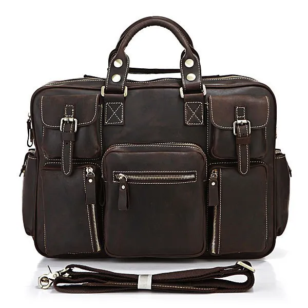 100% Genuine Leather Men Bag Briefcase Cow Leather Men Handbag Vintage Cowhide Men'S Travel