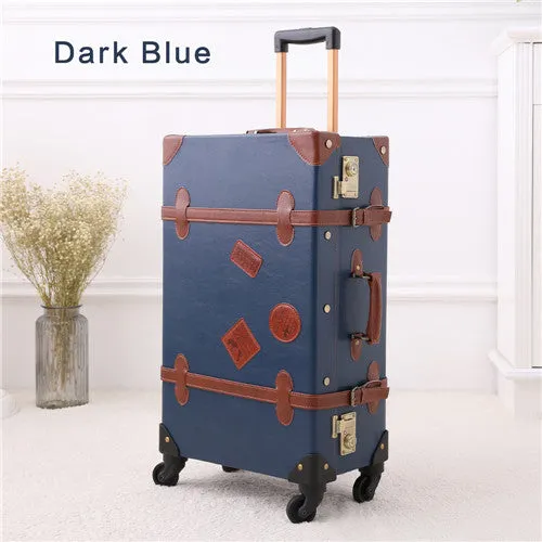 12" 20" 22" 24" 26" Drak Blue Retro Trolley Suitcase, 2Pcs/Set Vintage Travel Trolley Luggage