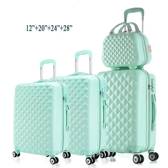 12"20"24"28"4Piece Diamond Lines Trolley Suitcase/Travell Case Luggage/Pull Rod Trunk Rolling