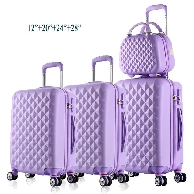 12"20"24"28"4Piece Diamond Lines Trolley Suitcase/Travell Case Luggage/Pull Rod Trunk Rolling