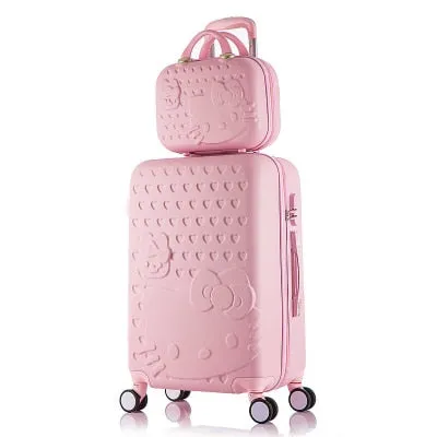 14 24 Inch Pink Women Cartoon Hello Kitty Suitcase Set,Spinner Rolling Luggage Sets,Trolley Luggage