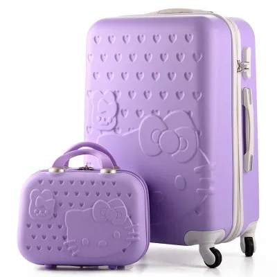 14 24 Inch Pink Women Cartoon Hello Kitty Suitcase Set,Spinner Rolling Luggage Sets,Trolley Luggage