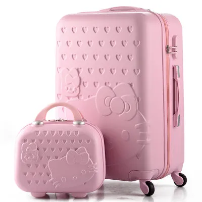 14 24 Inch Pink Women Cartoon Hello Kitty Suitcase Set,Spinner Rolling Luggage Sets,Trolley Luggage