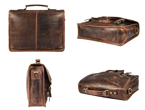 15 inch Vintage Leather Messenger Satchel Bag | Briefcase Laptop Messenger Bag by Aaron Leather