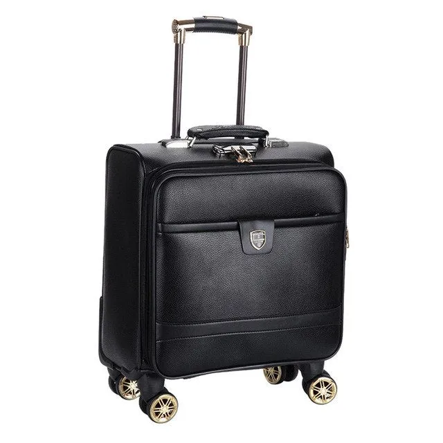 16 Inch New Pu Leather Trolley Suitcase Spinner Wheels Boarding Box Men Women Business Travel