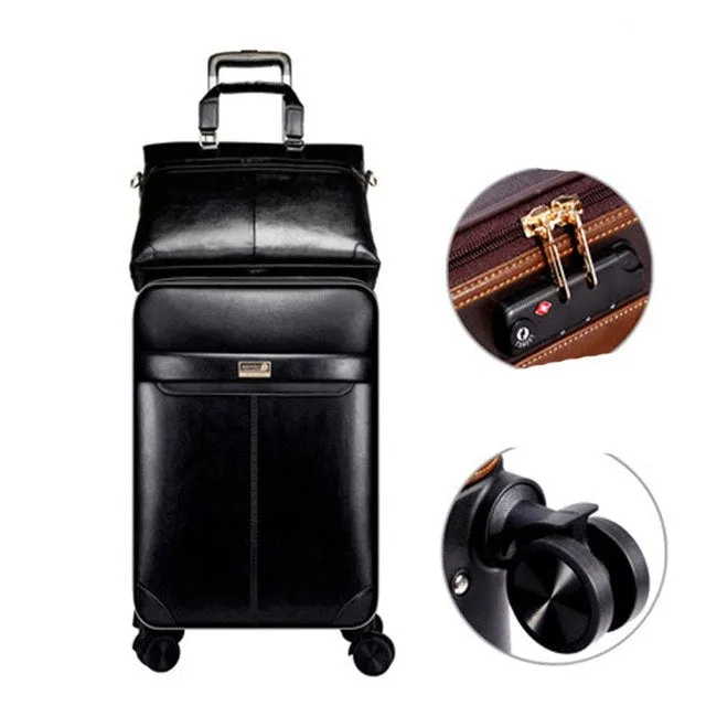 16"20"24"Luxury Luggage Suitcase Bag Waterproof Pu Leather Travel Box With Wheel Rolling Trolley