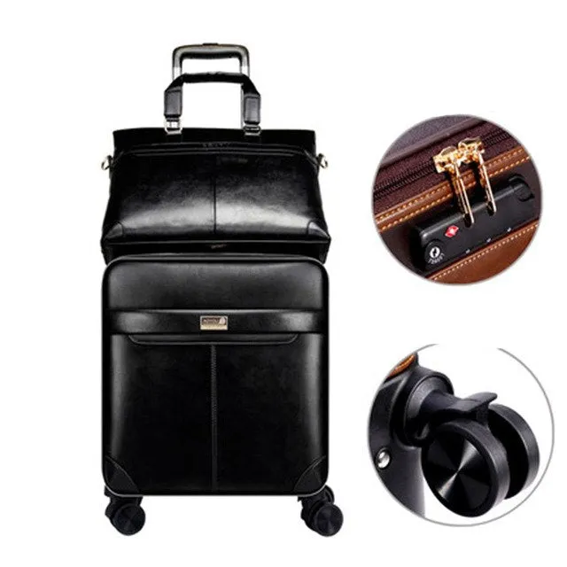 16"20"24"Luxury Luggage Suitcase Bag Waterproof Pu Leather Travel Box With Wheel Rolling Trolley