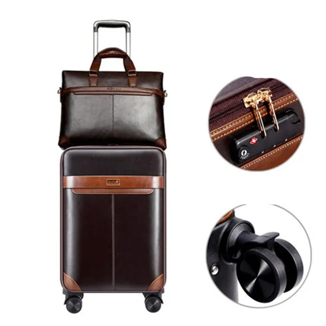 16"20"24"Luxury Luggage Suitcase Bag Waterproof Pu Leather Travel Box With Wheel Rolling Trolley