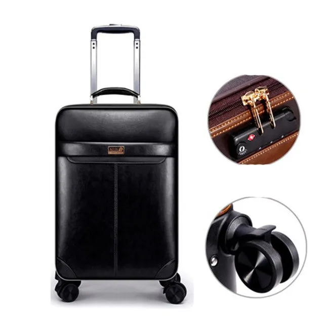 16"20"24"Luxury Luggage Suitcase Bag Waterproof Pu Leather Travel Box With Wheel Rolling Trolley