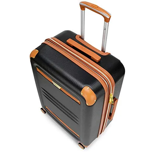 19V69 Italia Vintage Expandable Hard Spinner Carry-on Suitcase (20", Nero Black)