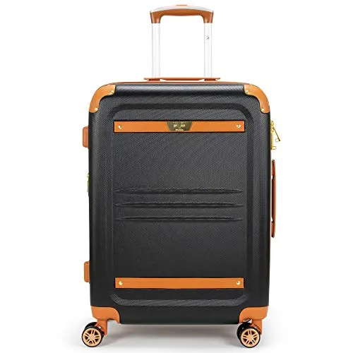 19V69 Italia Vintage Expandable Hard Spinner Carry-on Suitcase (20", Nero Black)