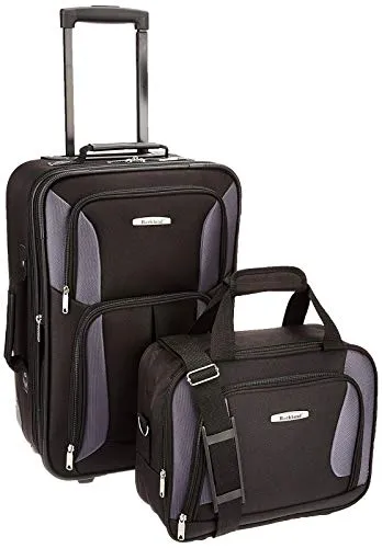 2 Piece Rolling Wheeled Tote Suitcase Carry On Trolley Bag Travel Luggage