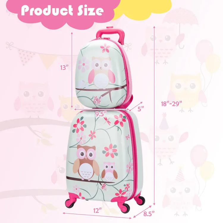 2 Pieces Kids Luggage Set with Backpack and Suitcase - Owl