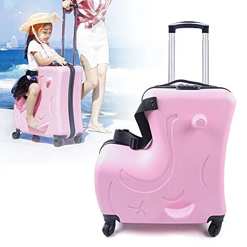 20" Suitcase for Kids Kid Luggage Kid Travel Fashionable Appearance Rideable Funny Suitcase Kid Gift Recommended Age 2-8 Years Old (Pink)