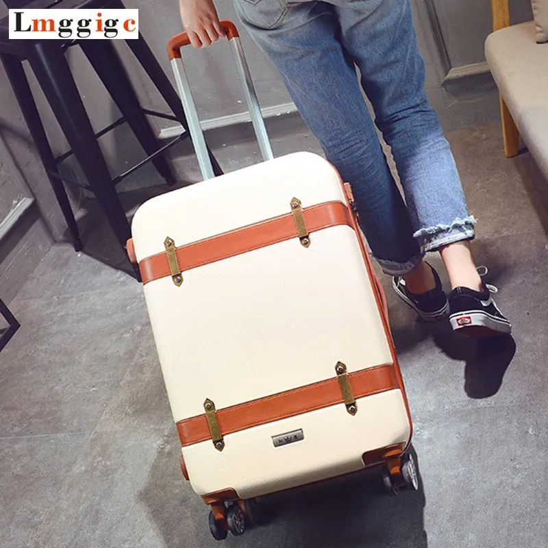 20"22"24" Inch Rolling Travel Luggage Suitcase Bag With Universal Wheel,Vintage Abs Trolley