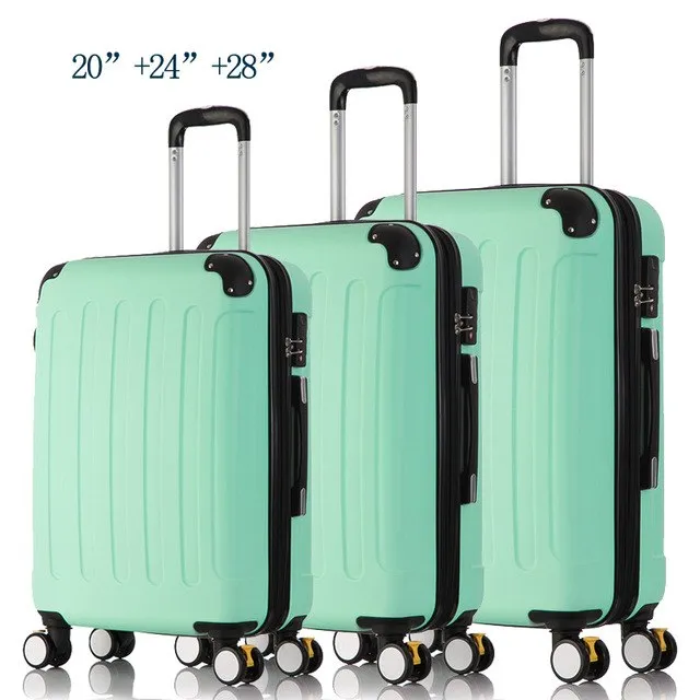 20"24"28" 3Piece Classic Striped Patch Trolley Suitcase/Rolling Spinner Wheels Pull Rod