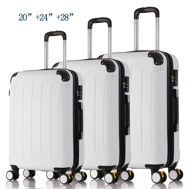 20"24"28" 3Piece Classic Striped Patch Trolley Suitcase/Rolling Spinner Wheels Pull Rod