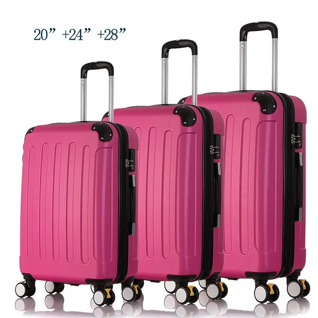 20"24"28" 3Piece Classic Striped Patch Trolley Suitcase/Rolling Spinner Wheels Pull Rod