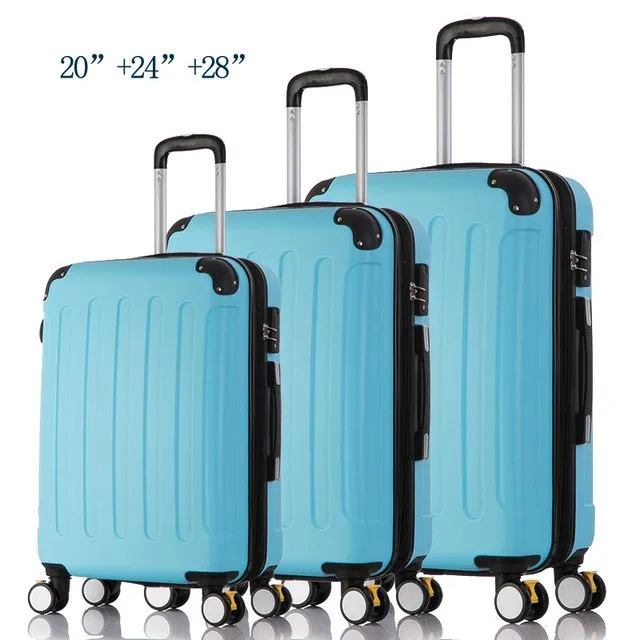 20"24"28" 3Piece Classic Striped Patch Trolley Suitcase/Rolling Spinner Wheels Pull Rod