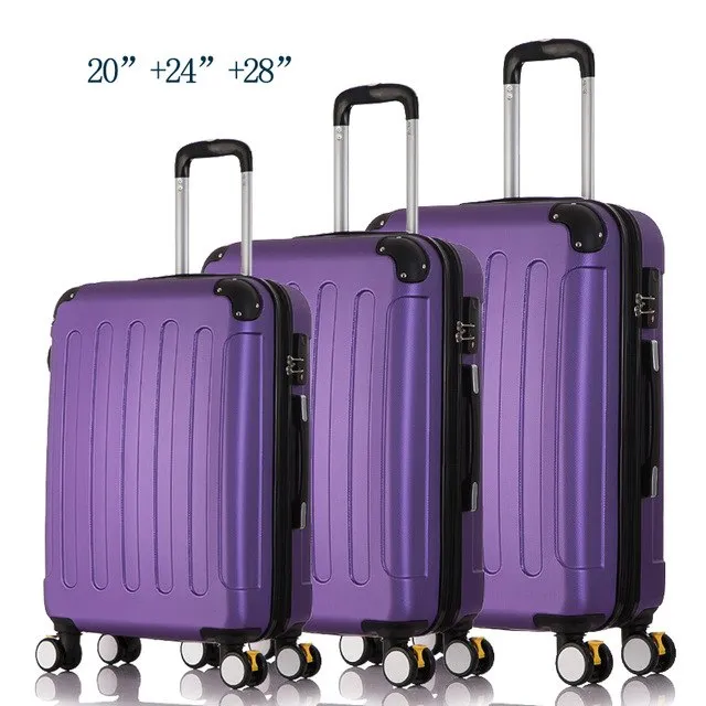 20"24"28" 3Piece Classic Striped Patch Trolley Suitcase/Rolling Spinner Wheels Pull Rod