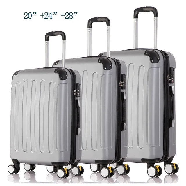 20"24"28" 3Piece Classic Striped Patch Trolley Suitcase/Rolling Spinner Wheels Pull Rod