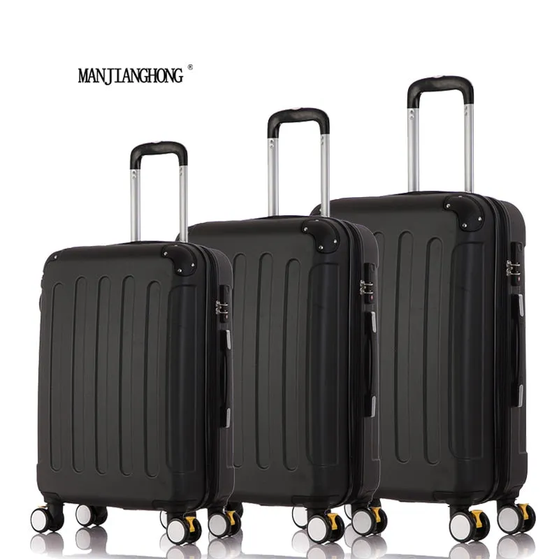 20"24"28" 3Piece Classic Striped Patch Trolley Suitcase/Rolling Spinner Wheels Pull Rod