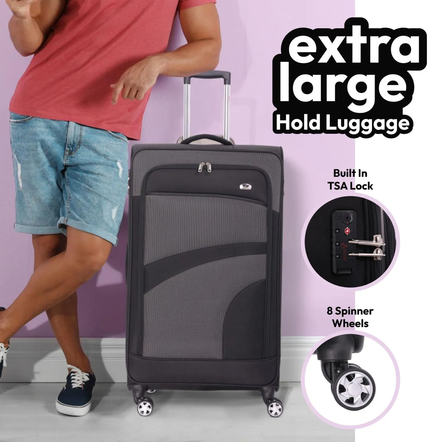 Aerolite 30" Super Lightweight Soft Shell Large Checked In Hold Luggage Suitcase with 8 Wheels, 108L Capacity