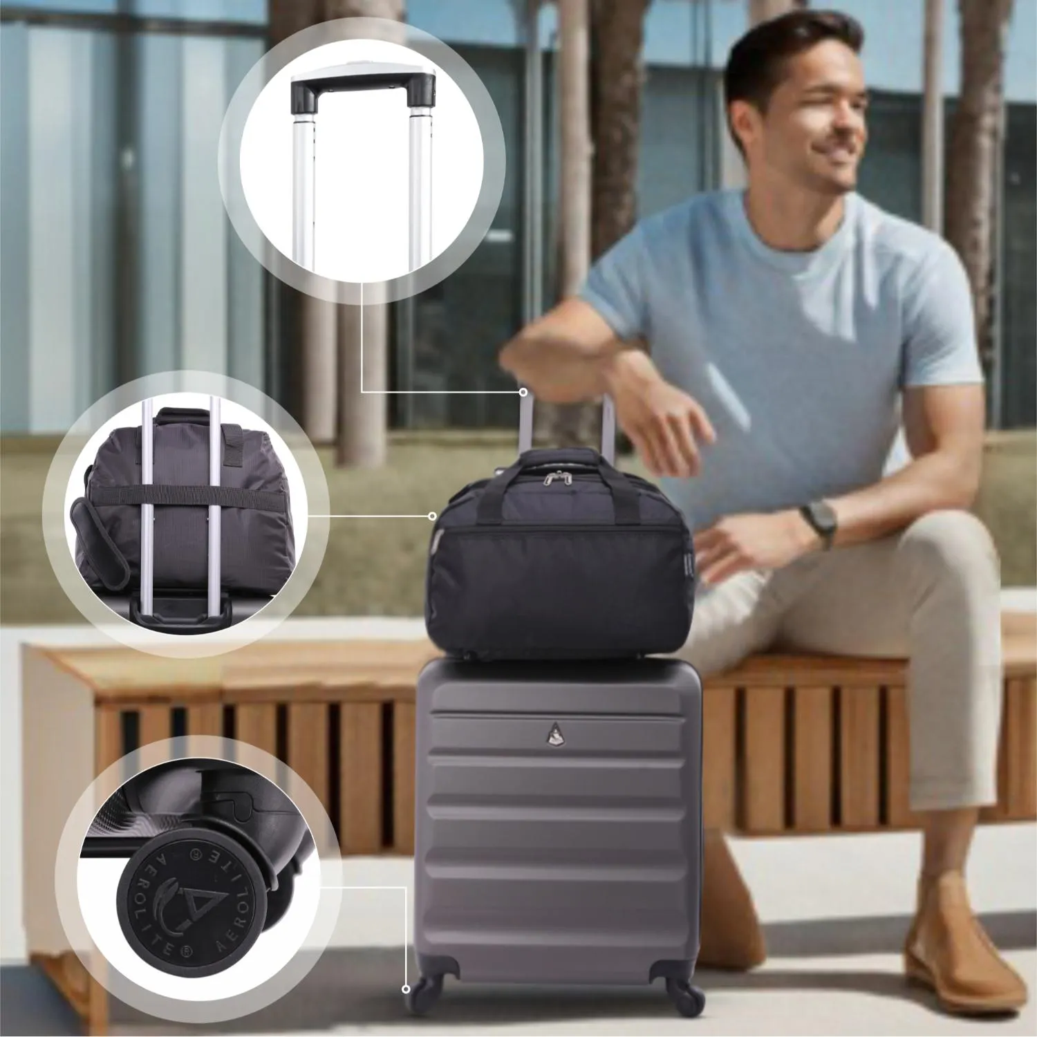 Aerolite Easyjet Bundle, Large Cabin (56x45x25cm) Lightweight Hard Shell Cabin Suitcase & (45x36x20cm) Easyjet Max Holdall