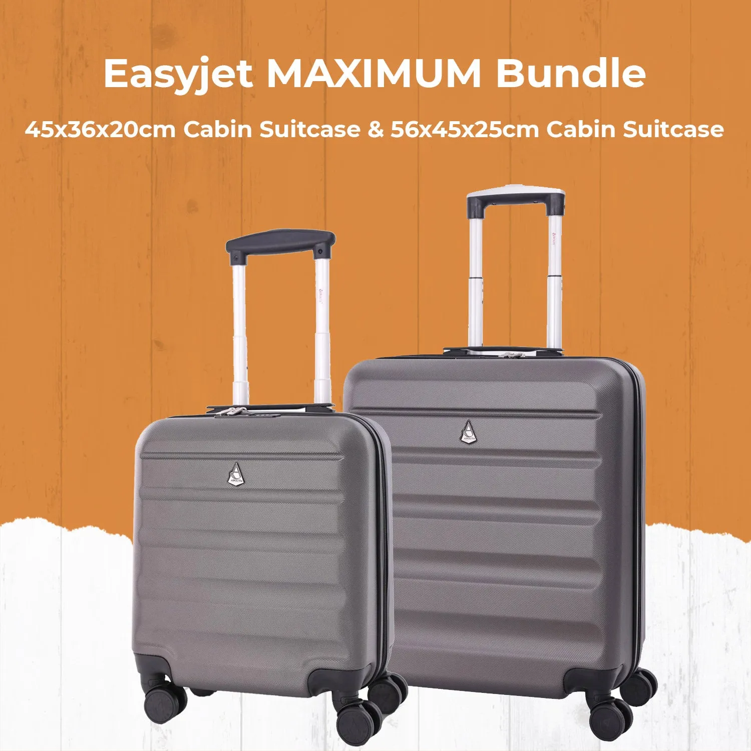 Aerolite Easyjet Bundle, Large Cabin (56x45x25cm) Lightweight Hard Shell Cabin Suitcase & (45x36x20cm) Easyjet Max Suitcase