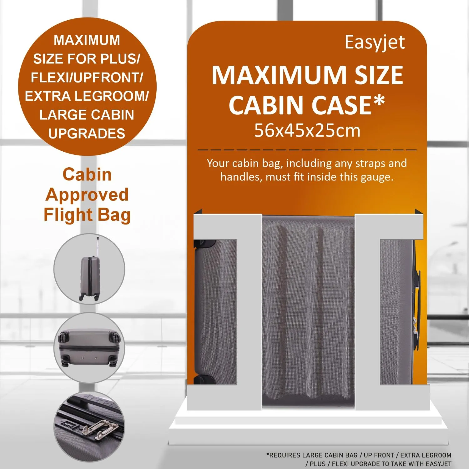 Aerolite Easyjet Bundle, Large Cabin (56x45x25cm) Lightweight Hard Shell Cabin Suitcase & (45x36x20cm) Easyjet Max Suitcase