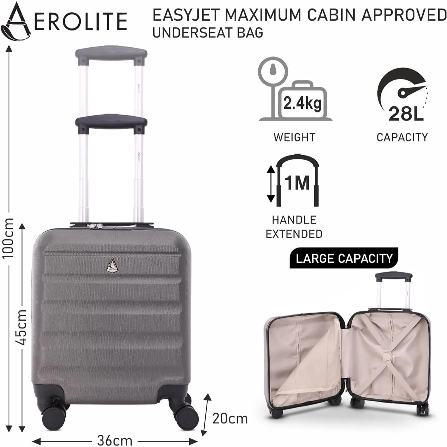 Aerolite Easyjet Bundle, Large Cabin (56x45x25cm) Lightweight Hard Shell Cabin Suitcase & (45x36x20cm) Easyjet Max Suitcase