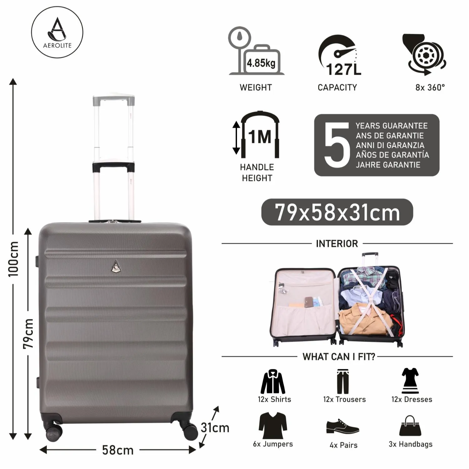 Aerolite Hard Shell 3 Piece Lightweight Suitcase Complete Luggage Set (Cabin 21"   Medium 25"  Large 29" Hold Luggage Suitcase)