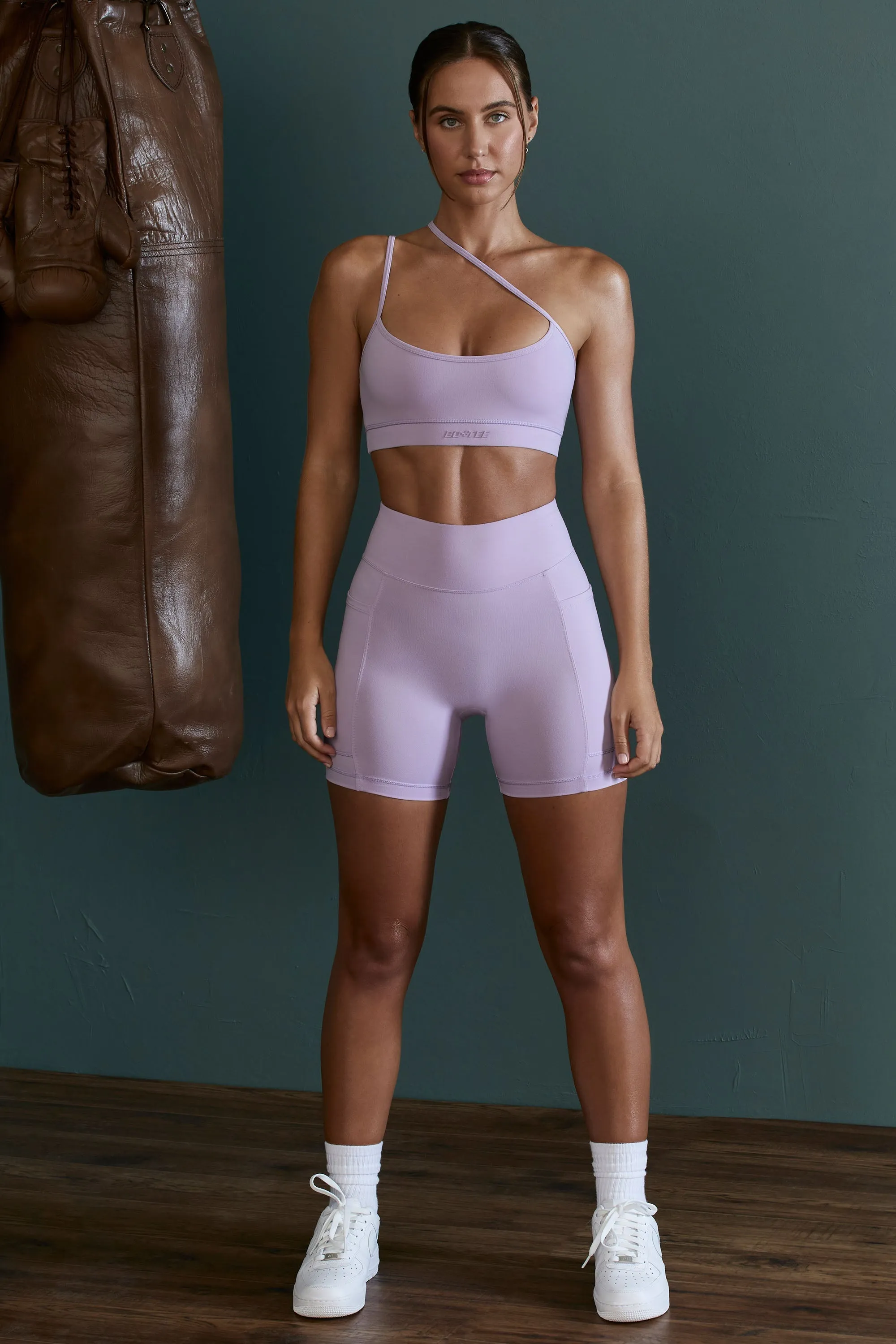 Asymmetric Neckline Sports Bra in Lilac