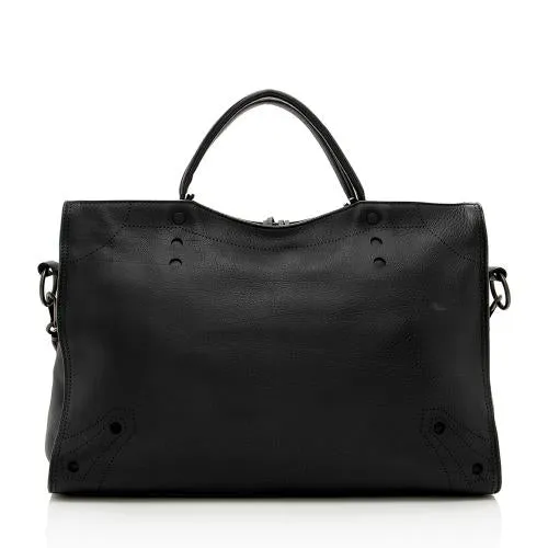 Balenciaga Leather Blackout City Satchel (SHF-17534)