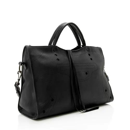 Balenciaga Leather Blackout City Satchel (SHF-17534)