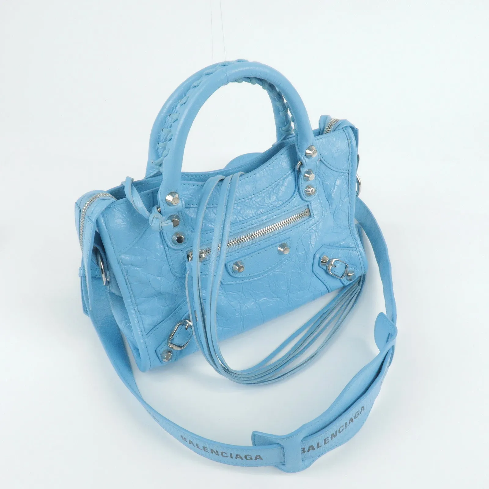 BALENCIAGA Leather Classic Mini City 2Way Bag Blue 300295