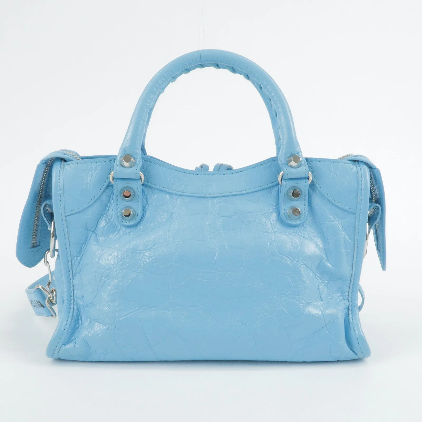 BALENCIAGA Leather Classic Mini City 2Way Bag Blue 300295