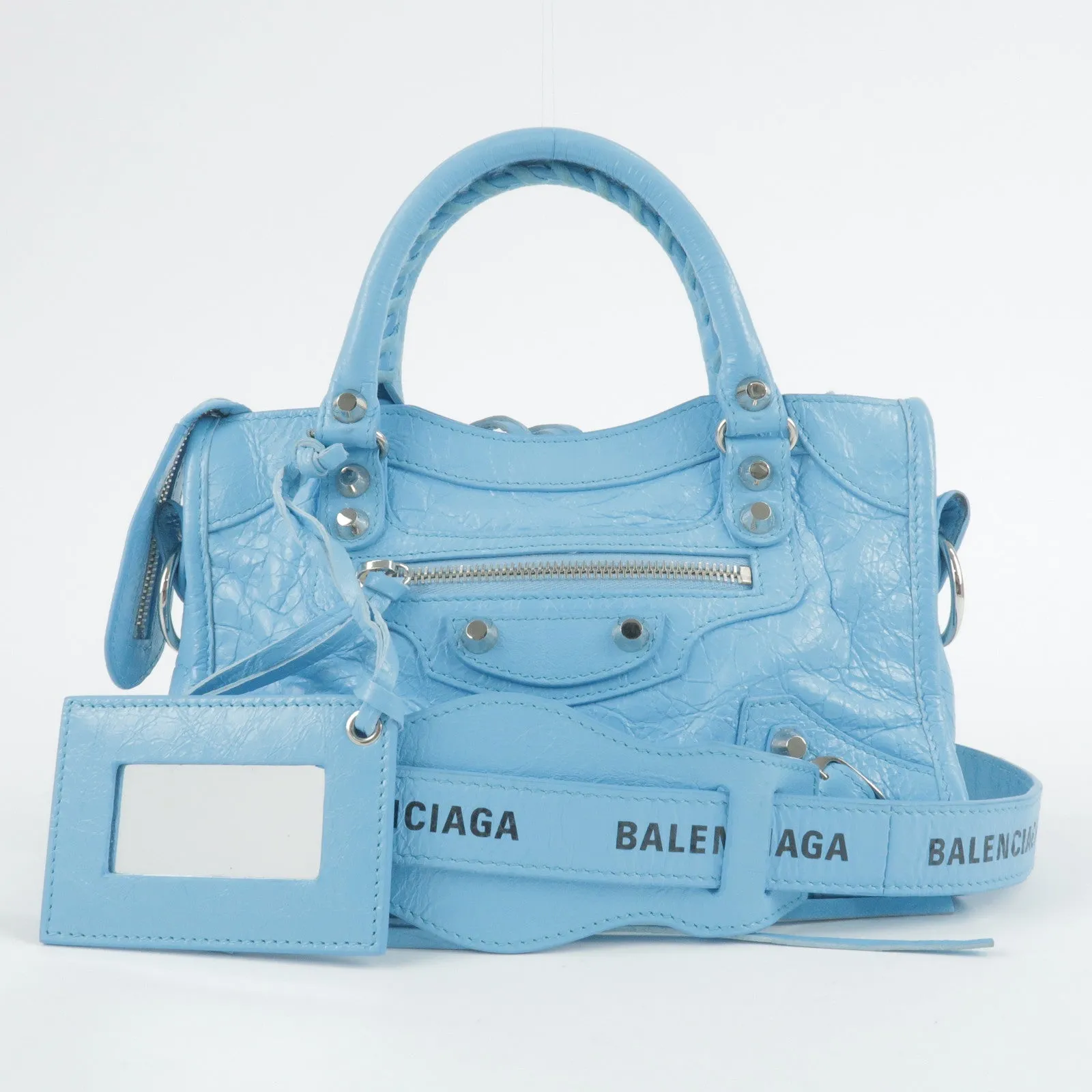 BALENCIAGA Leather Classic Mini City 2Way Bag Blue 300295