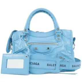 BALENCIAGA Leather Classic Mini City 2Way Bag Blue 300295