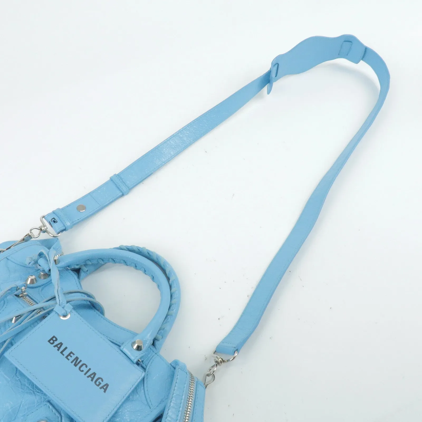 BALENCIAGA Leather Classic Mini City 2Way Bag Blue 300295