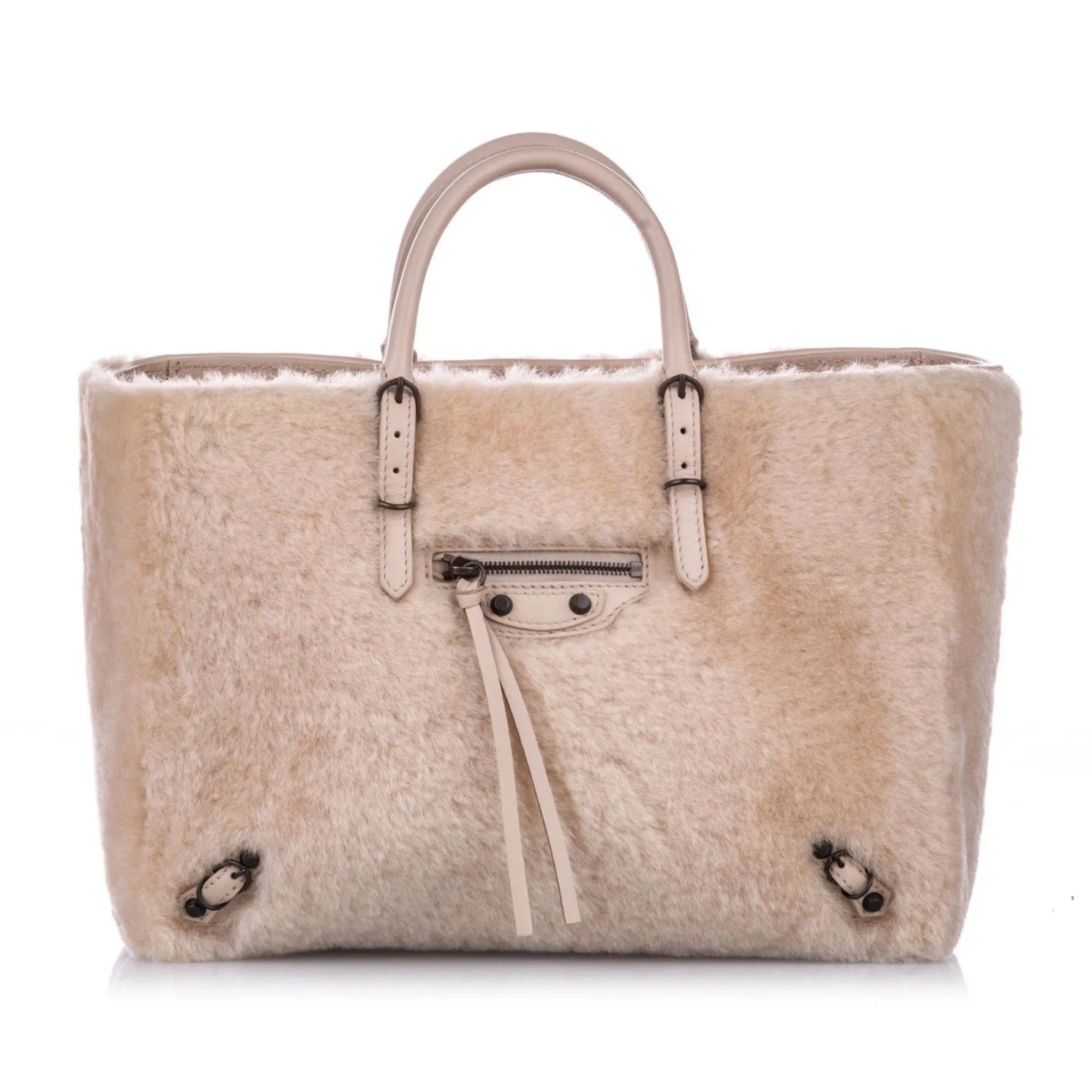 Balenciaga Papier Merino Lamb Wool Tapioca Beige Satchel