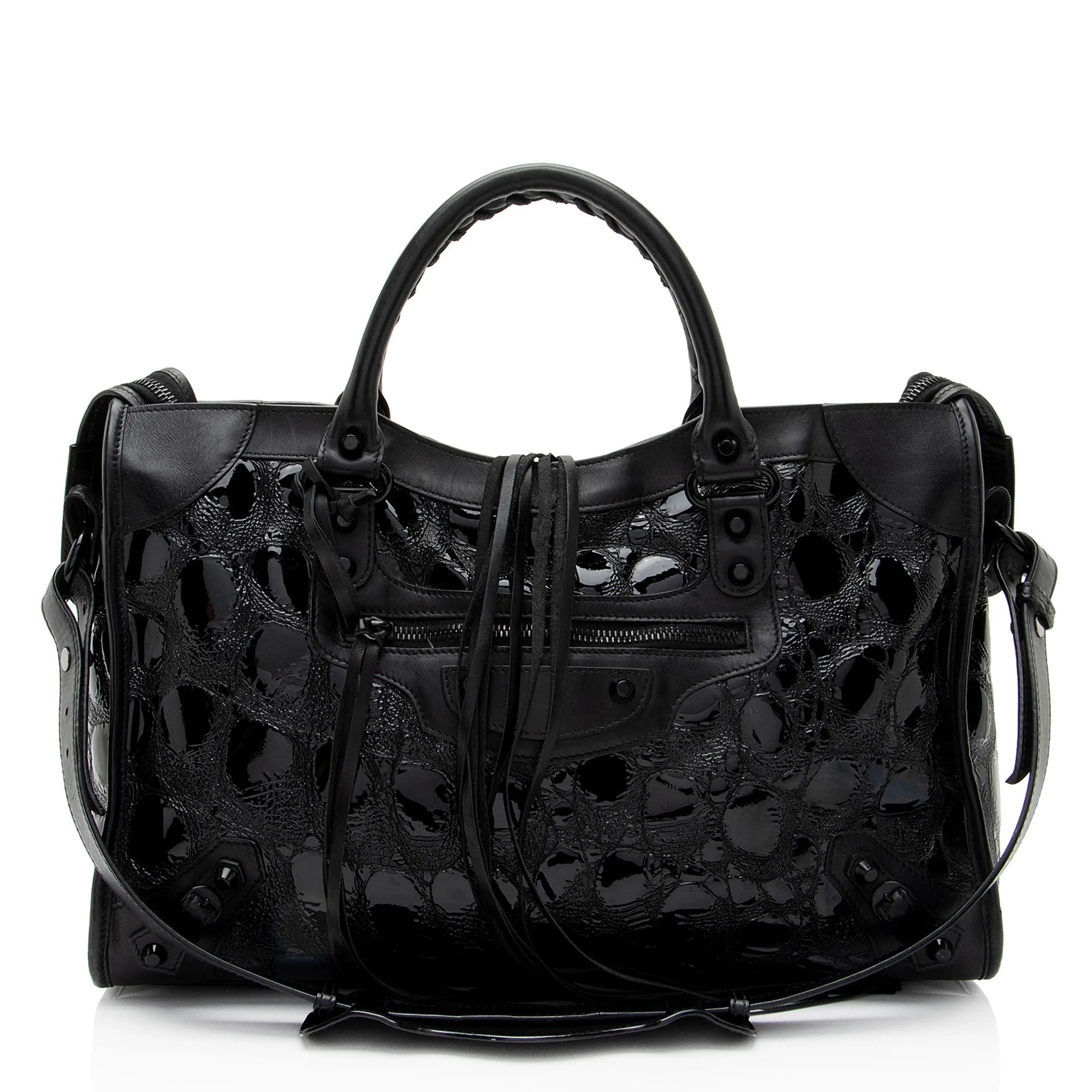 Balenciaga Patent Embossed Leather Classic City Satchel (SHF-RmwiHx)