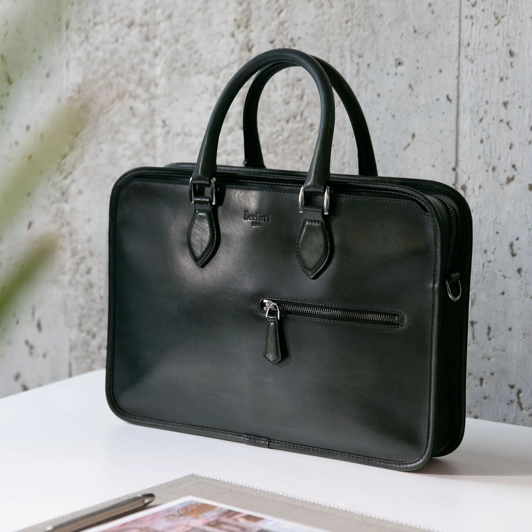 Berluti Un Jour Dark Green Venezia Leather Briefcase