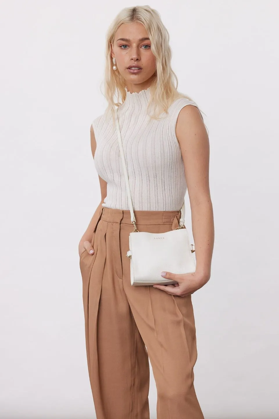 Birdie White Mini Top Handle Square Crossbody Bag