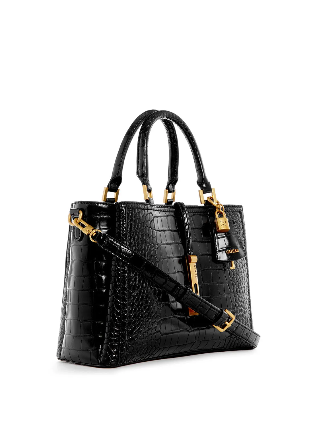 Black James Croco Girlfriend Satchel Bag