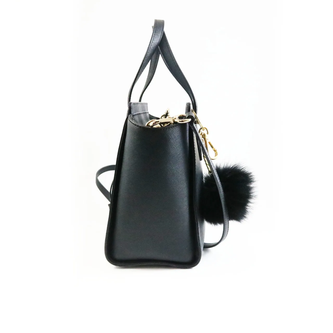 Black Satchel With Pom Pom